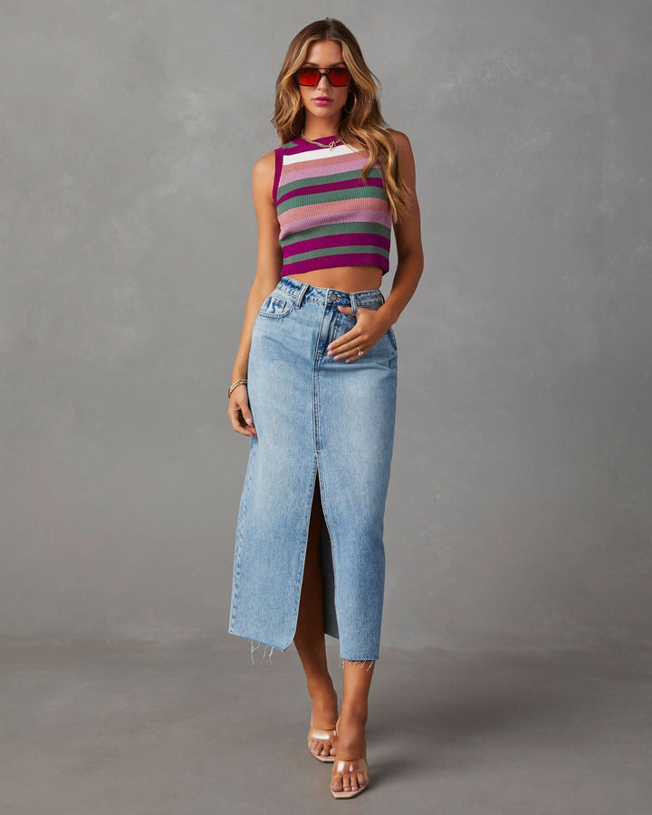 Dame Casual Denim Nederdel med sidelisk og frynset kant Stilla