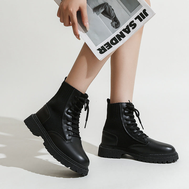 Dame mode Ankle Boots med elastisk foldestruktur og robust sål Stilla