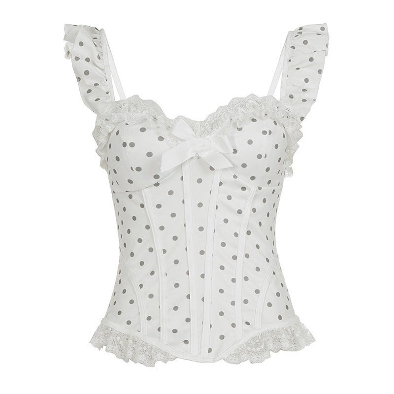 Damen Spitzen-Bustier mit Rüschendetails und Punkten Skovae