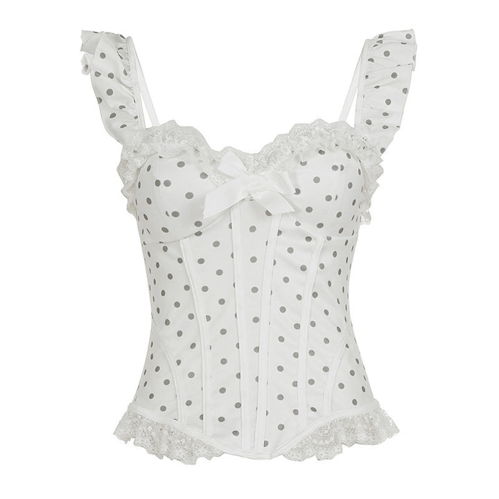 Damen Spitzen-Bustier mit Rüschendetails und Punkten Skovae