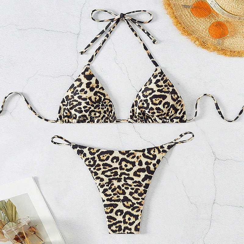 Dame Leopardprint Justerbar Triangle Bikini Sæt Stilla