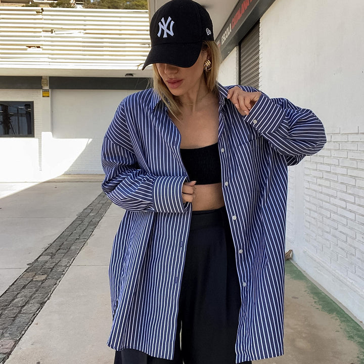 Dame Oversized Skjorte med moderne striber og afslappet snit Stilla