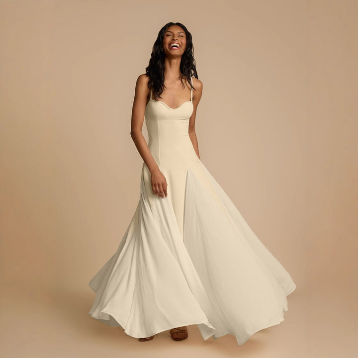 Dame Elegant Aften kjole med asymmetrisk kant og fine flæser Stilla
