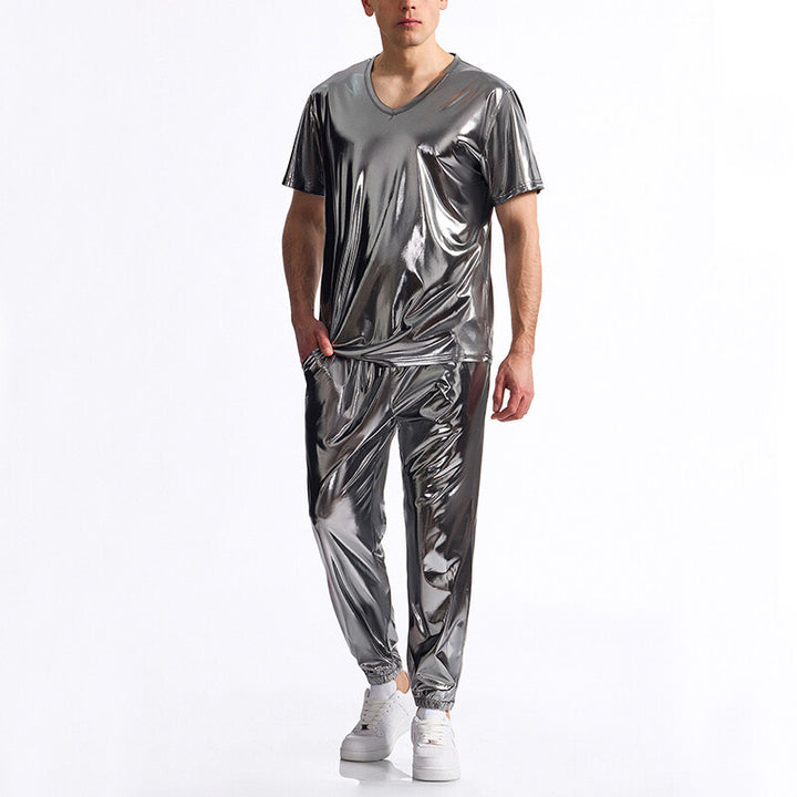 Herre Shiny Metallic Athleisure Sæt Stilla