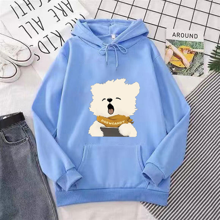 Dame hoodie med sød hund foran print Skovae