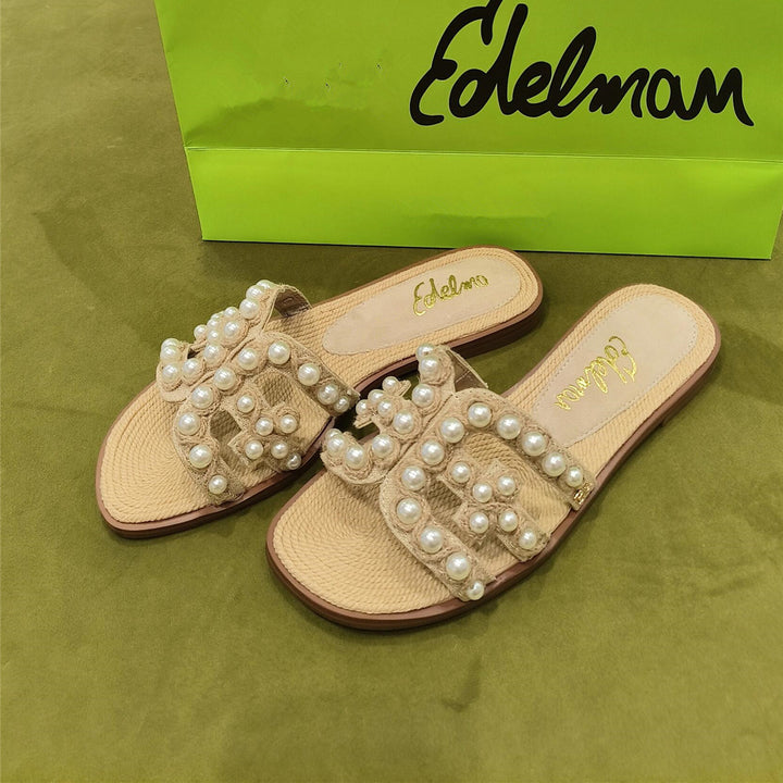 Dame Dekorative Perleprydede Slide Sandaler Stilla