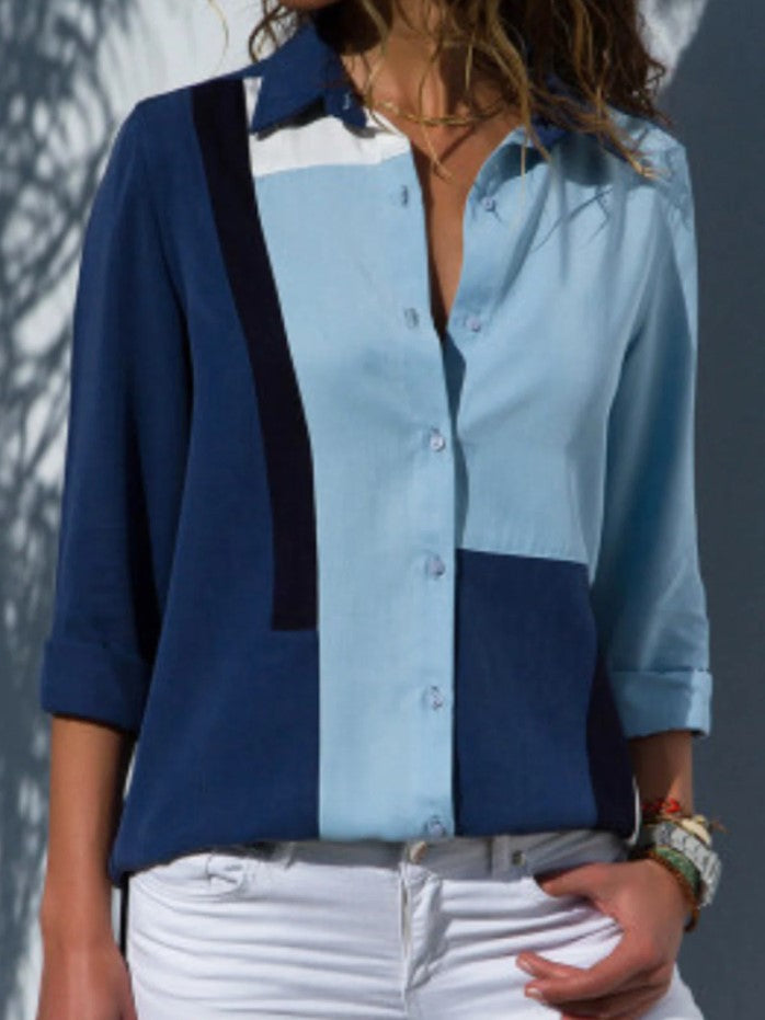 Dame bluse top med florale detaljer og elegant krave Stilla