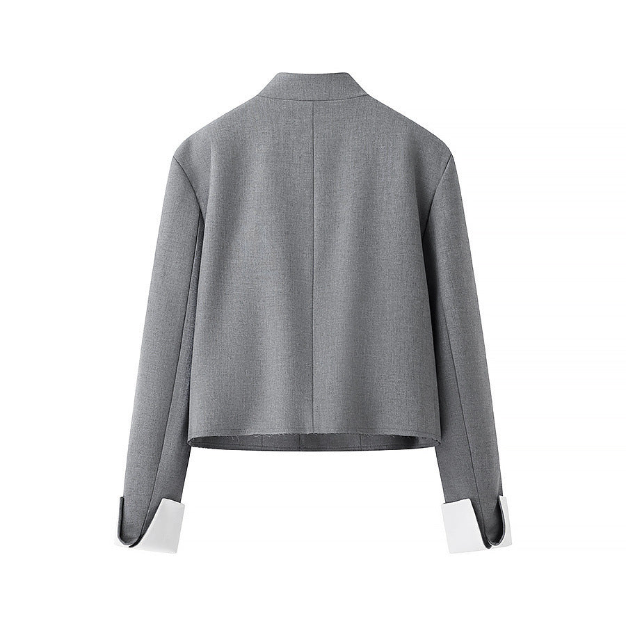 Dame moderne cropped blazerjakke med hvide ærmeklapper Stilla