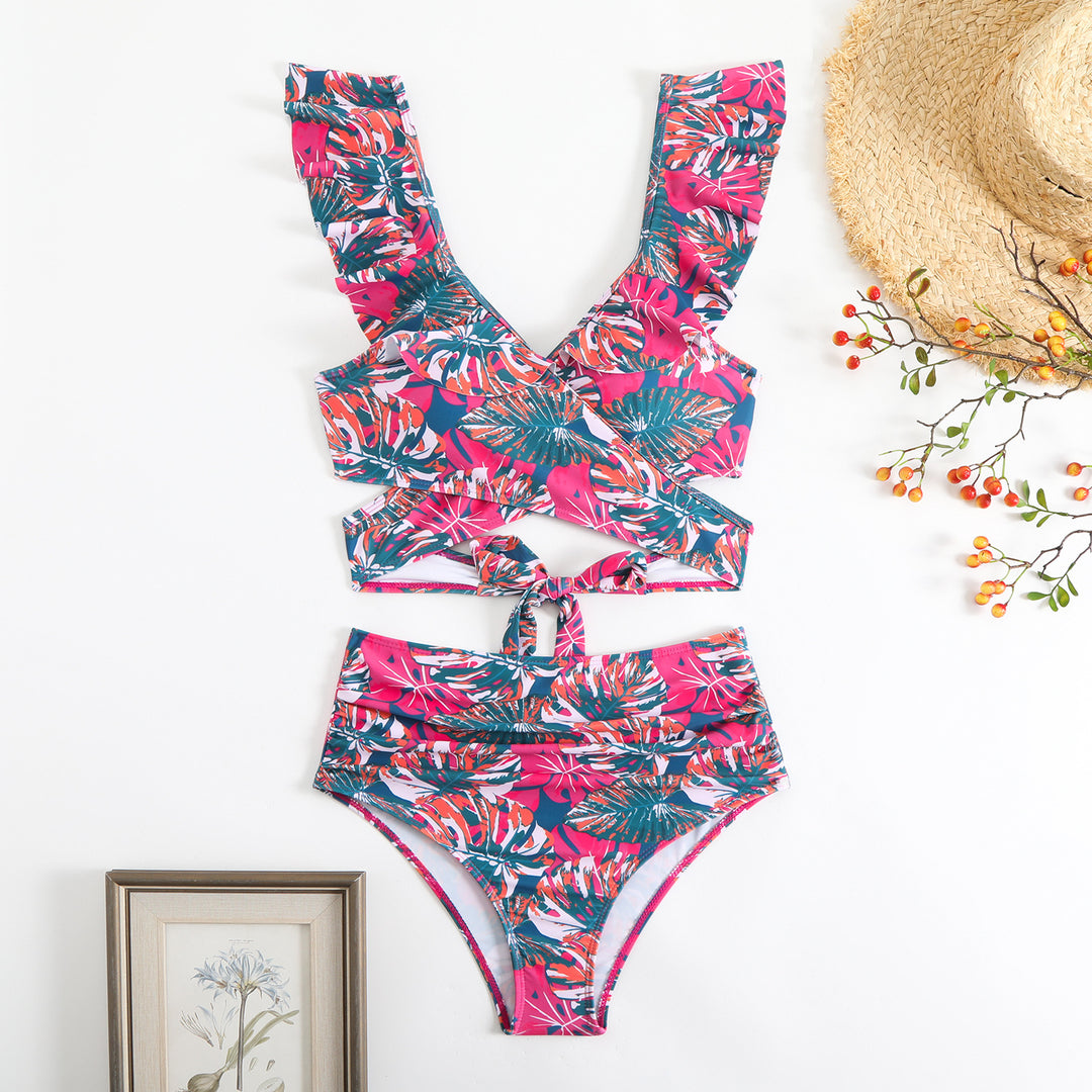 Dame Cropped Bikini-sæt med legende flæse-design og elegant bindesystem Skovae