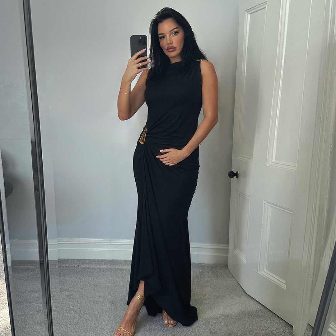 Dame Elegant Maxikjole med asymmetrisk snit og draperinger Skovae
