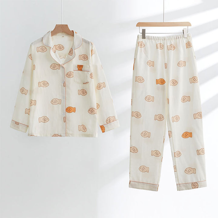 Dame Pyjama-sæt i høj kvalitet, åndbar stof med legende fiske-design Stilla