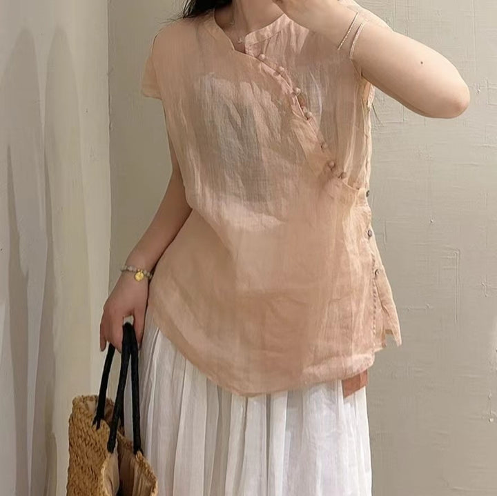 Femme Stilfuld Kortærmet Linned-Top Stilla
