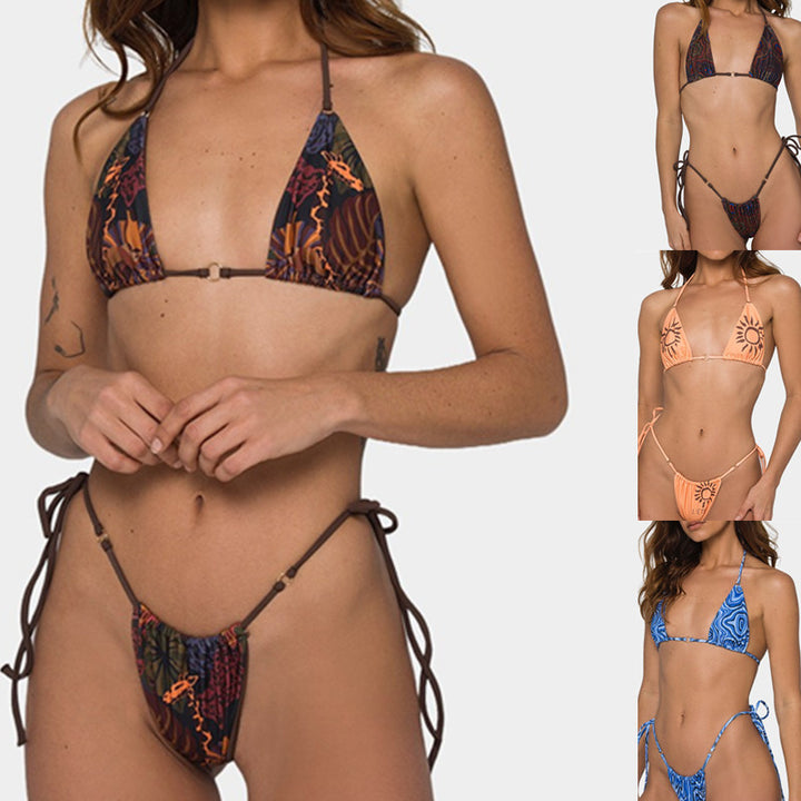 Dame triangel-bikini med justerbare remme og blomsterdesign Skovae