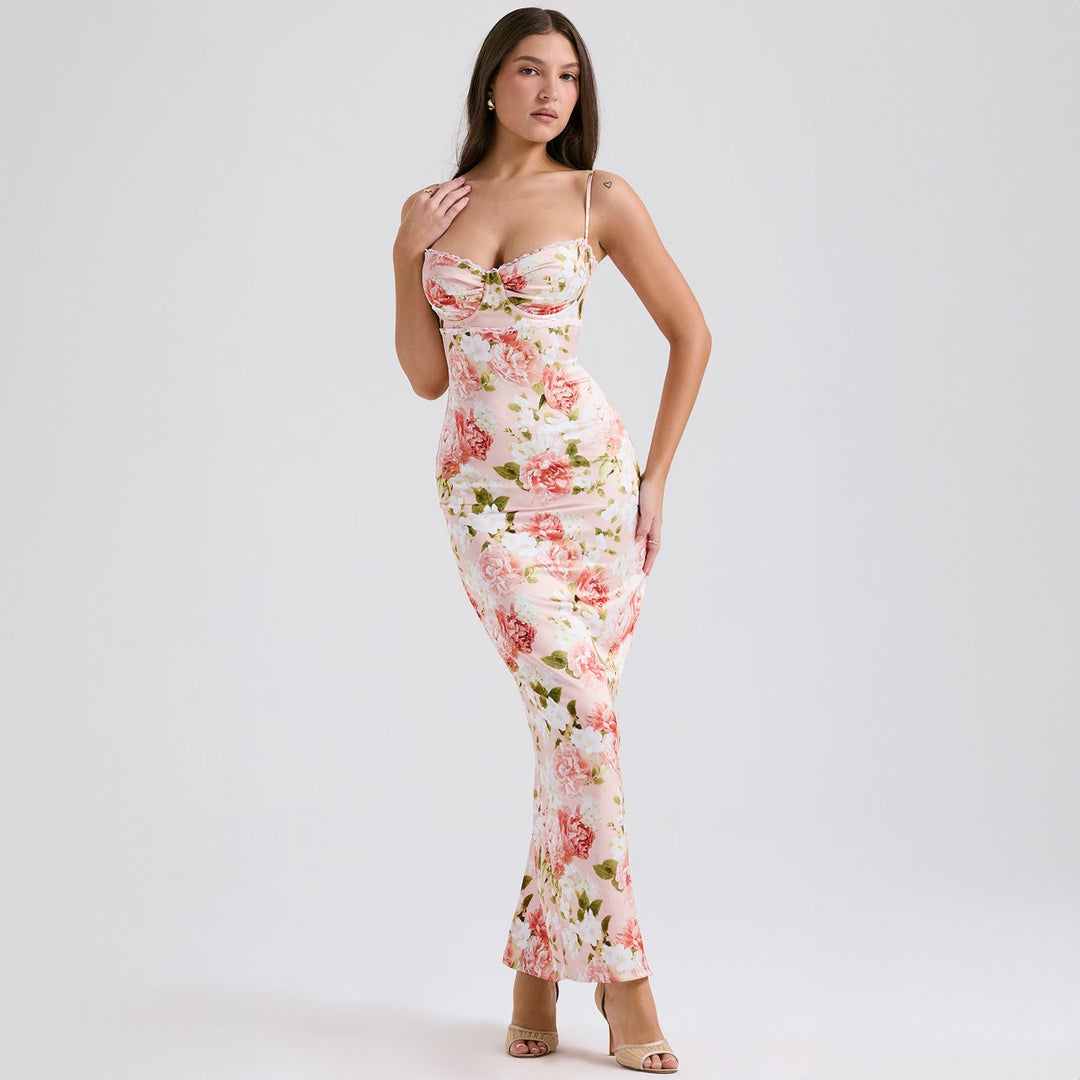 Damer Elegant figursyet Maxikjole med blomsterdesign Skovae