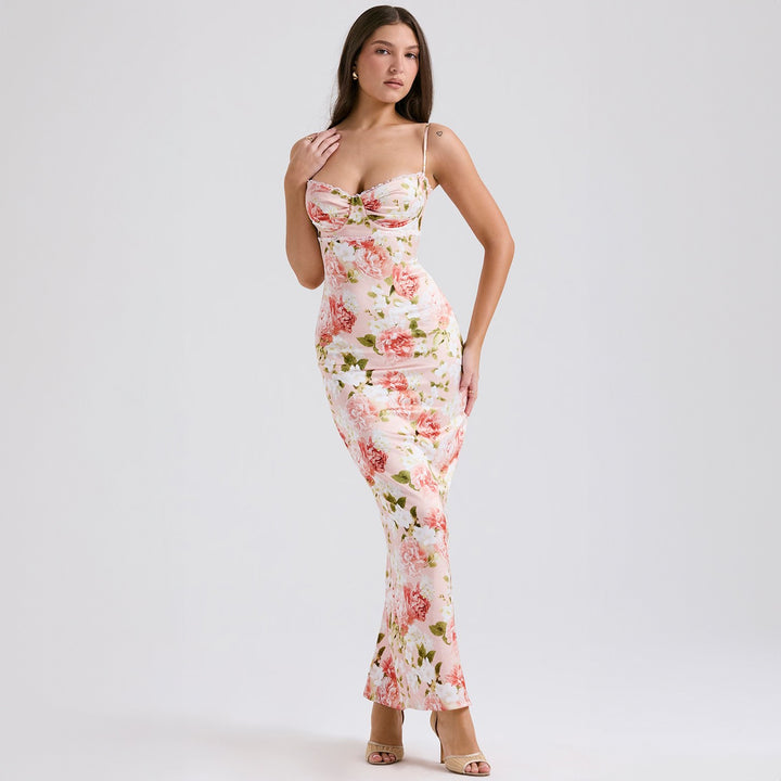 Damer Elegant figursyet Maxikjole med blomsterdesign Skovae