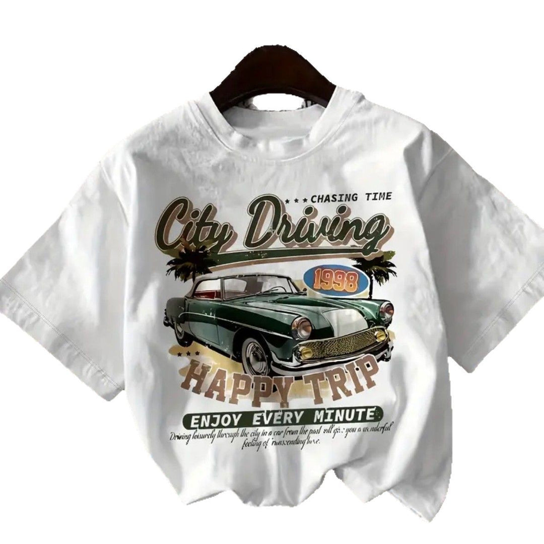 Dame T-shirt med nostalgisk automobil og afslappet pasform Stilla