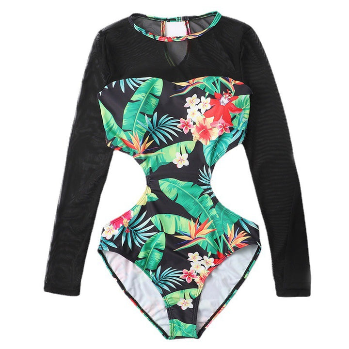 Dame badedragt med blomstret cut-outs og transparente ærmedetaljer Skovae
