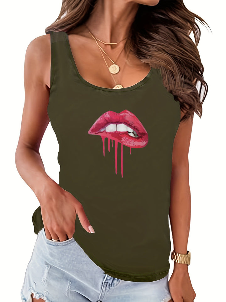 Dame tanktop med kreativt læbedesign Stilla