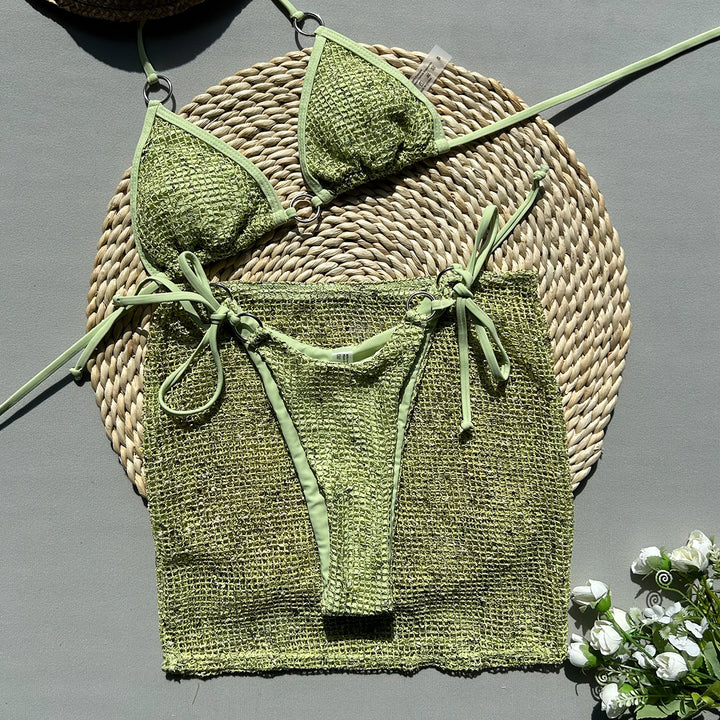 Dame bikini-set med blanke ringelementer og justerbart snit Stilla