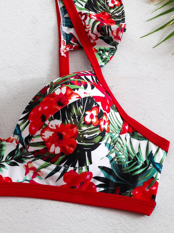 Dame bikini-sæt med floral bustier-top og moderigtige stropper Stilla
