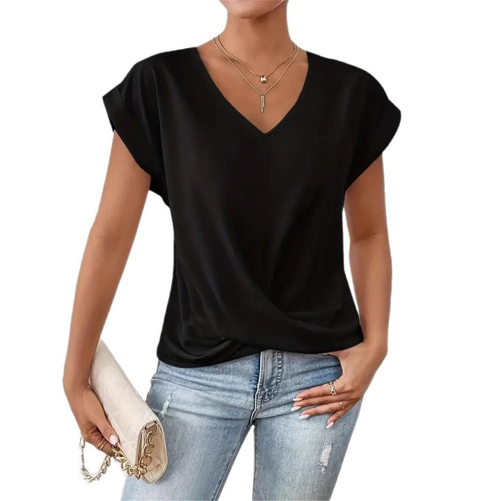 Damer elegant V-udskæring bluse med afslappet drapering Skovae