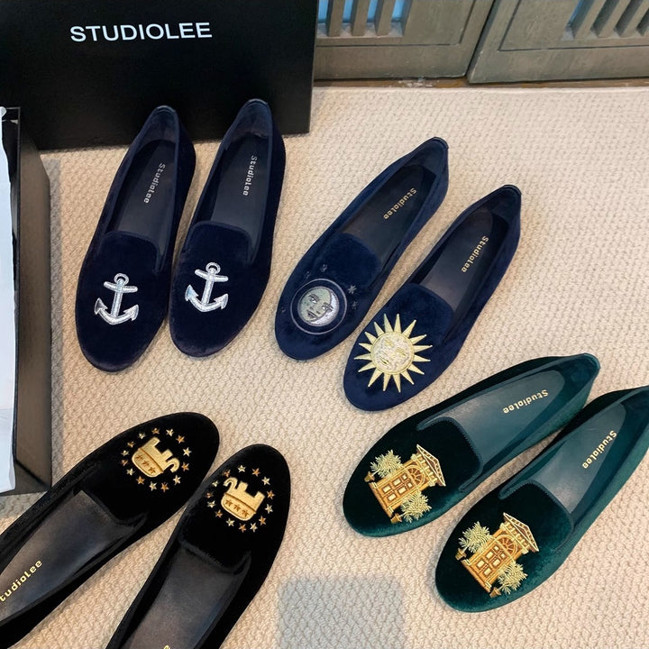 Dame broderet velour slip-ons Stilla