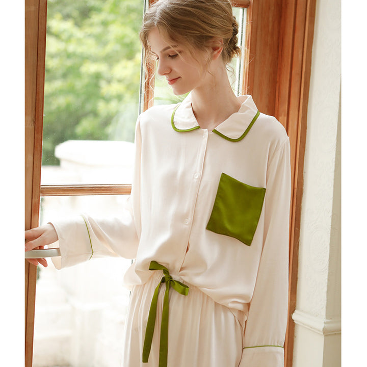 Dame Satin Pyjamas Sæt med elegante kanter og løs pasform Stilla