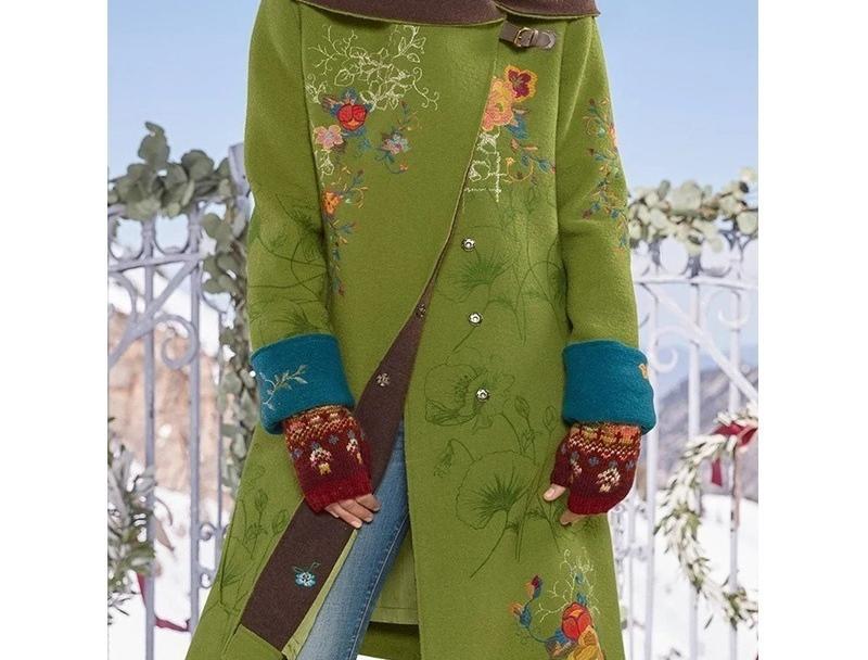 Dame Premium Uldfrakke med kunstneriske Broderier og praktiske Lommer Stilla
