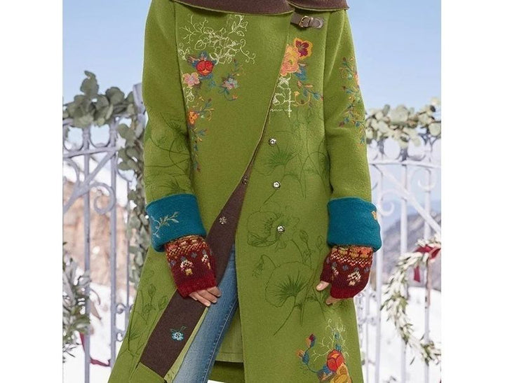 Dame Premium Uldfrakke med kunstneriske Broderier og praktiske Lommer Stilla