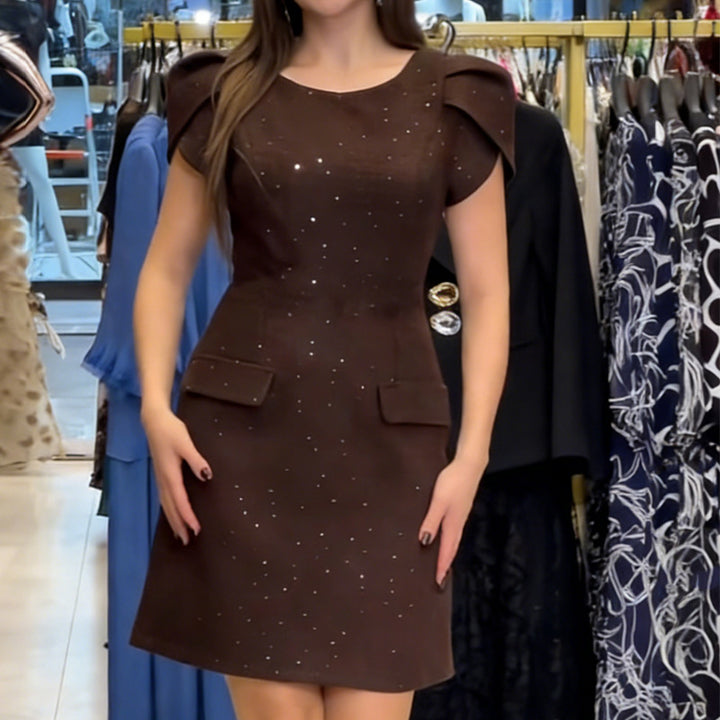 Dame elegant aften kjole med skinnende accenter og voluminøse ærmer Skovae