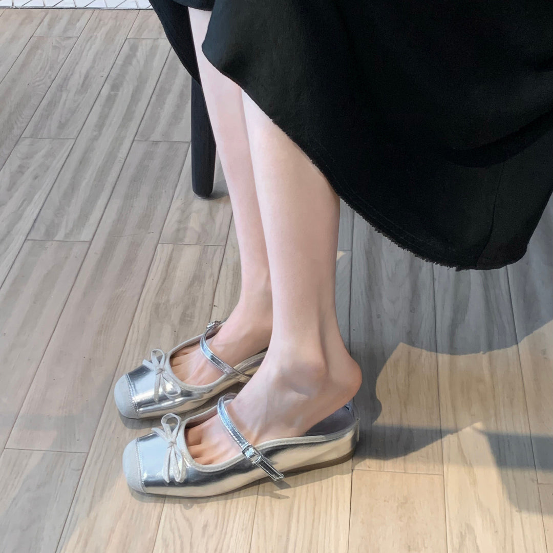 Dame Elegant Slingback Ballerinaer med Sløjfe Accent Stilla