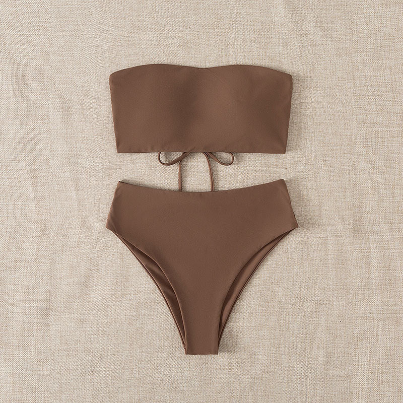 Dame Bandeau-Bikini Sæt med højt skåret Slip Skovae