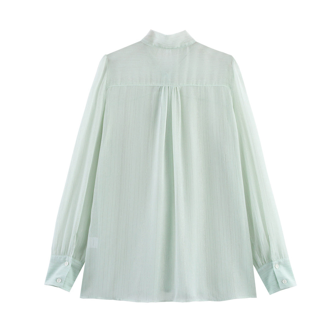 Dame Elegant Bluse med Bindebånd og fin Struktur Stilla