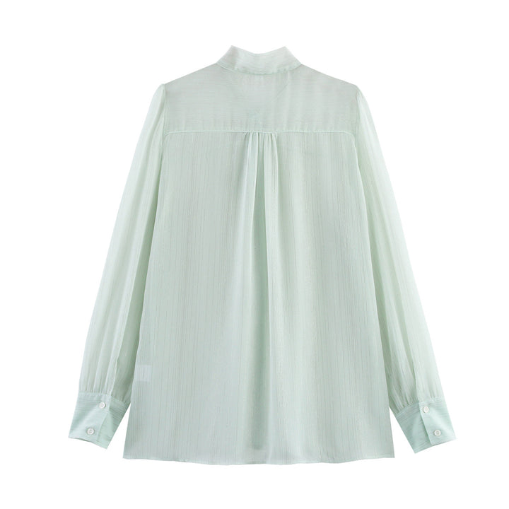 Dame Elegant Bluse med Bindebånd og fin Struktur Stilla