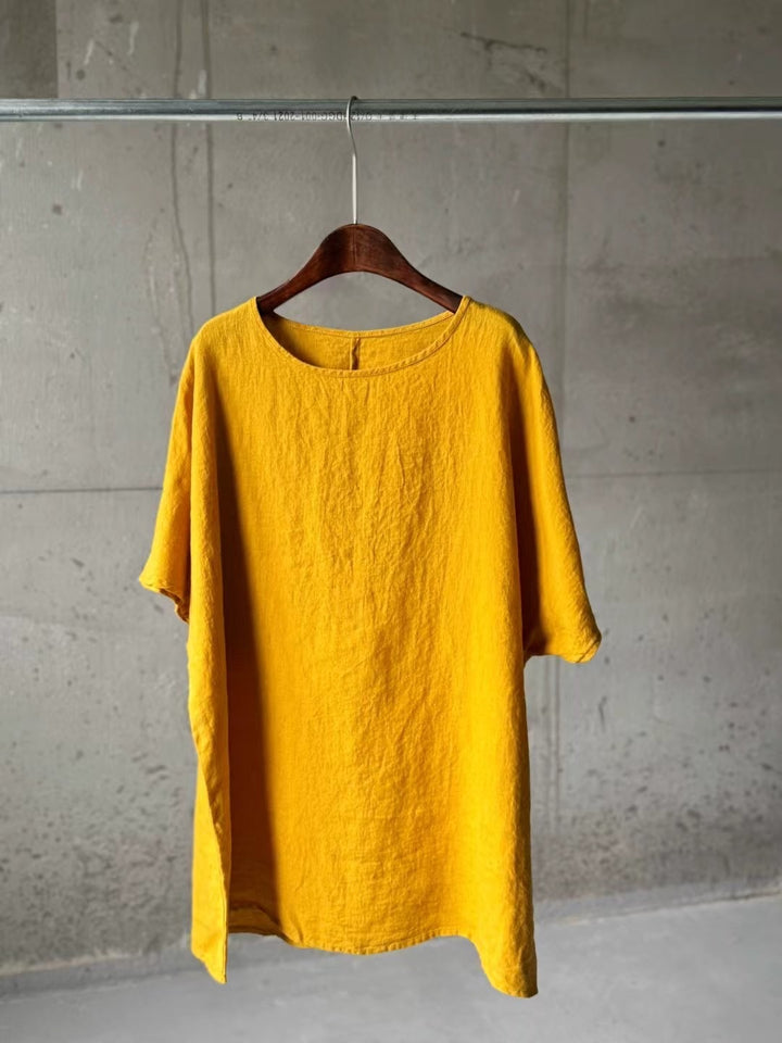 Femme Åndbart Linned Rundhals Top Stilla