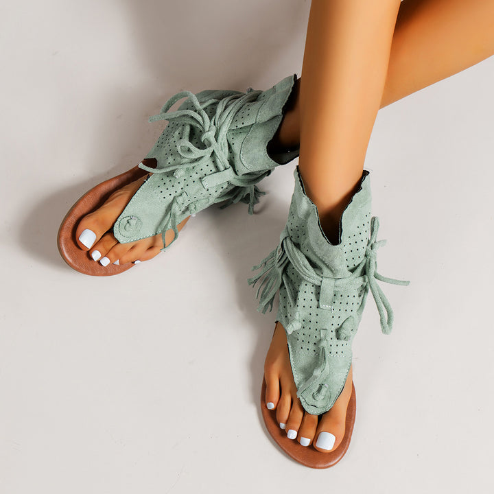 Dame sål sandaler med fashionable frynser og perforeret design Stilla