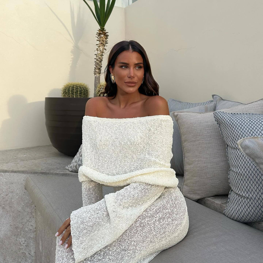 Dame Off-Shoulder Strik Maxi Kjole Stilla