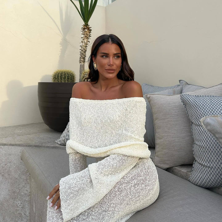 Dame Off-Shoulder Strik Maxi Kjole Stilla