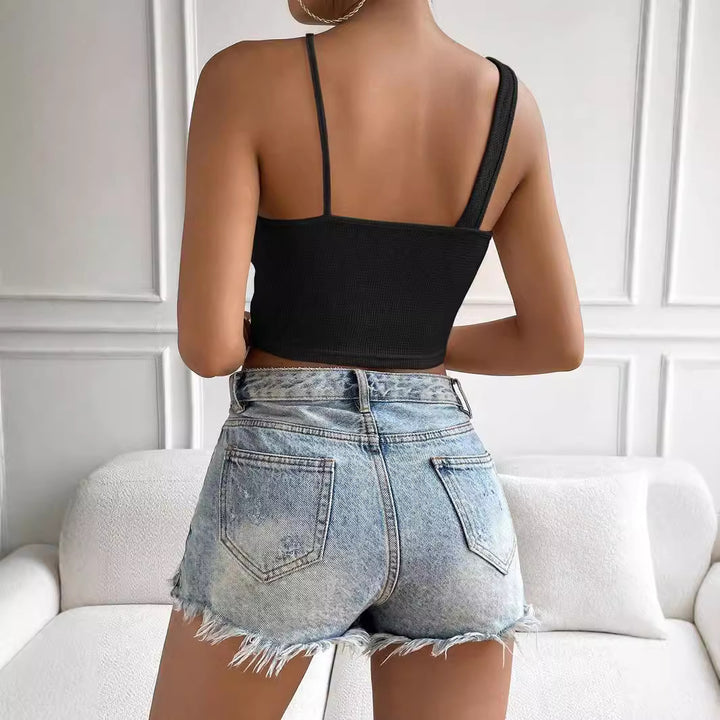 Dame Crop-Top med asymmetrisk snit og cut-out-detail Stilla