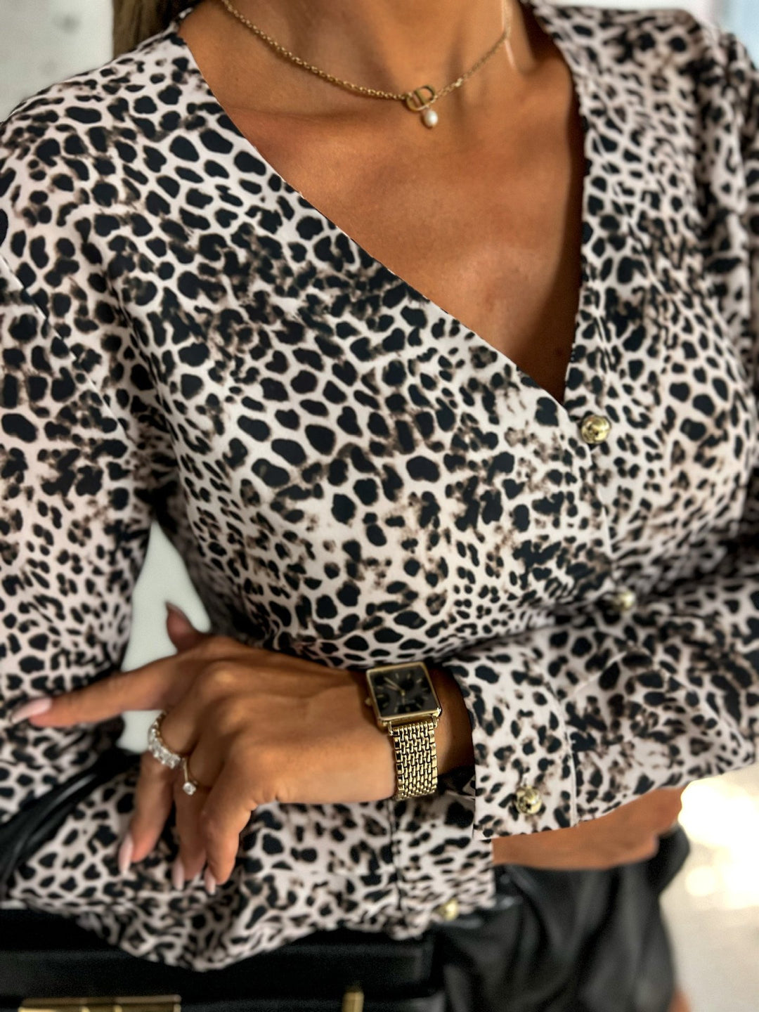 Dame Button-Up Leopardsmønster Bluse Stilla