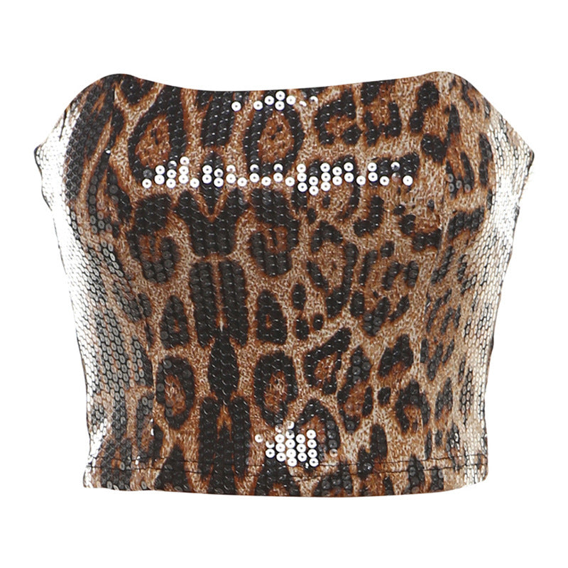 Dame Crop-Top af pailletter med dyremotiv Stilla