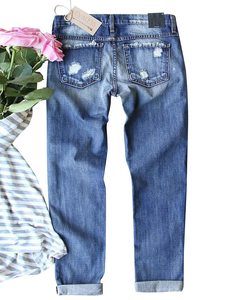 Dame Ripped Skinny Jeans med kreative applikationer og destruction-effekter Stilla