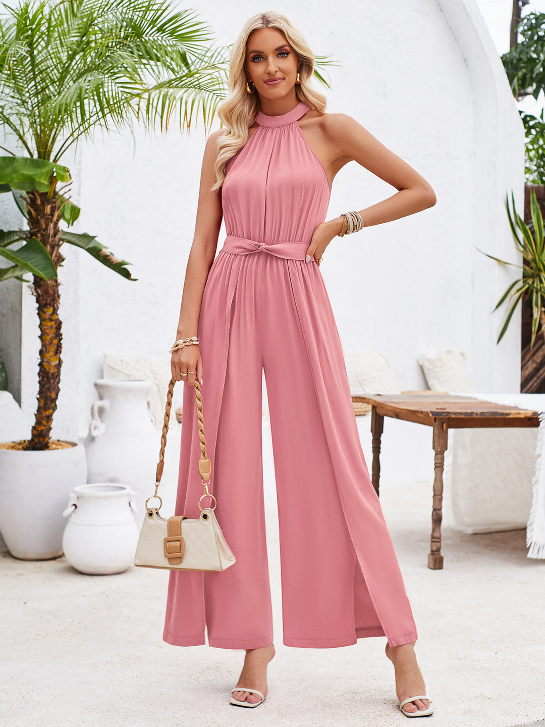 Dame elegant jumpsuit med høj krave og benåbninger Stilla