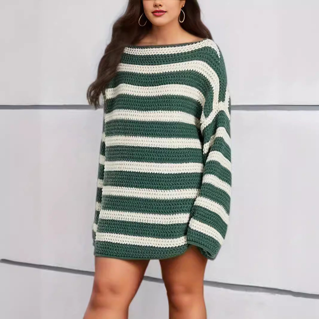 Kvinders afslappede chunky strikket sweater med moderne stribet mønster Stilla