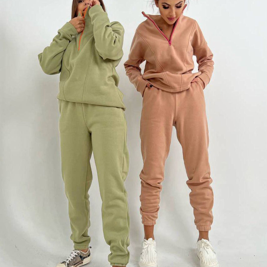 Kvinders sporty zip hoodie og joggerbukser sæt med elastisk talje og praktiske lommer Skovae