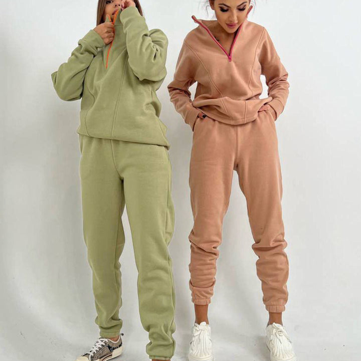 Kvinders sporty zip hoodie og joggerbukser sæt med elastisk talje og praktiske lommer Skovae