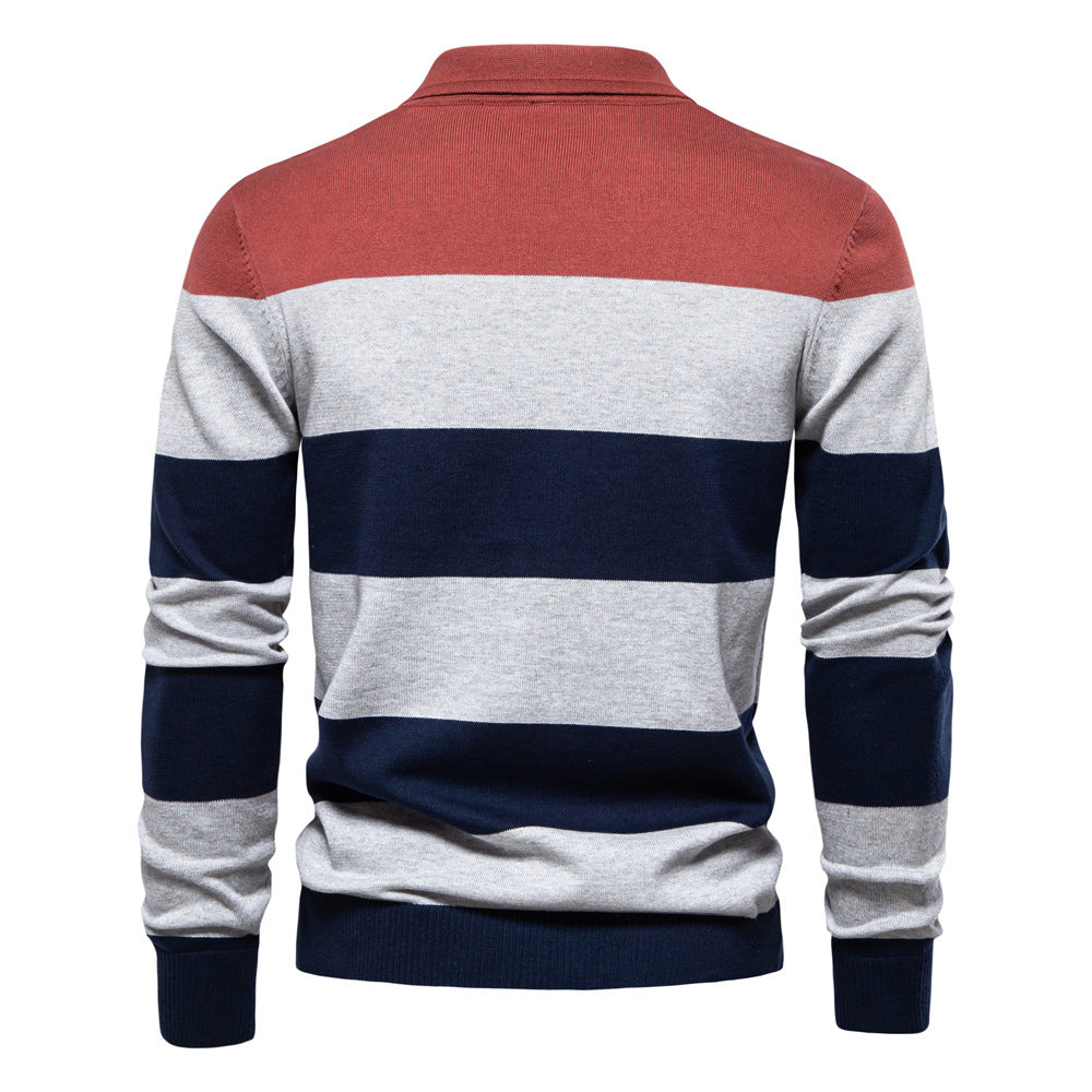 Herrer Langærmet Polopullover med moderne stribemønster Stilla