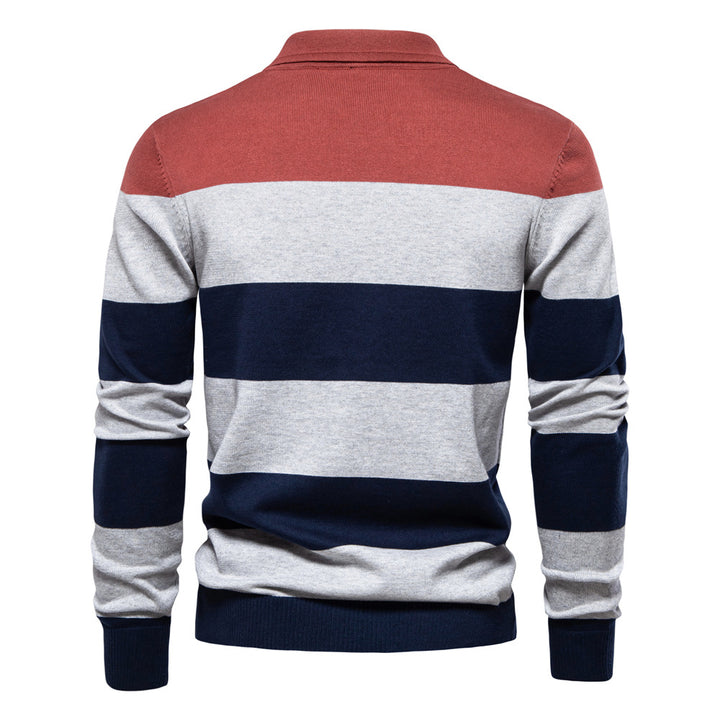 Herrer Langærmet Polopullover med moderne stribemønster Stilla
