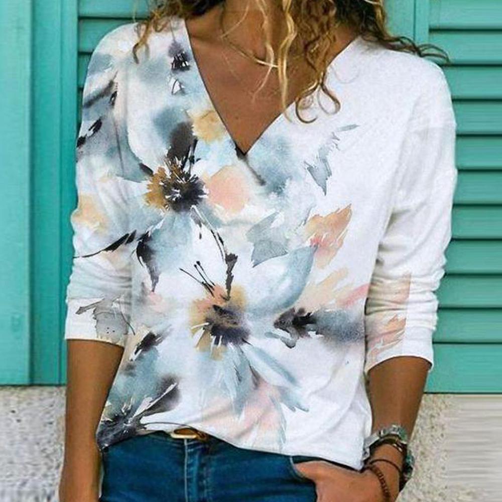 Stilla | Casual Print V-hals Langærmet T-shirt