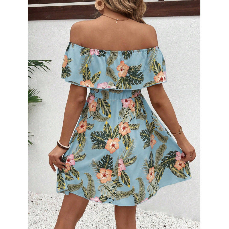 Damen Off-Shoulder Sommerkleid mit floralem Muster Skovae